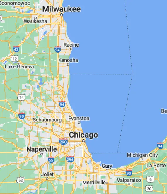 Service area map Chicago Wedding Dress Cleaners service area map